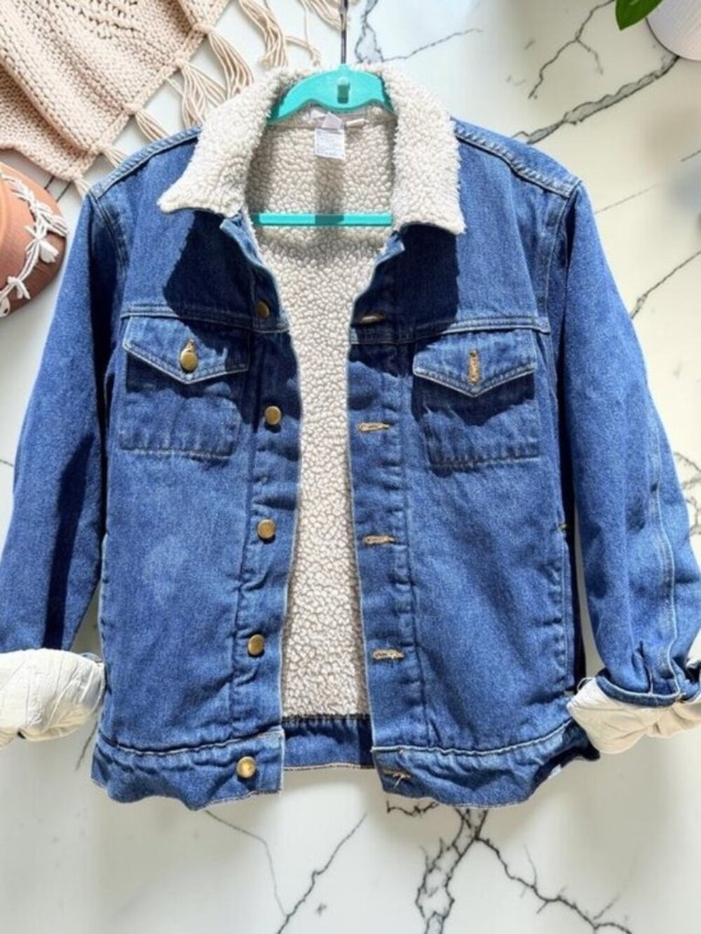 American Apparel Women's XS/S Oversized Sherpa Lined Jean Jacket Men's XS - Picture 2 of 10